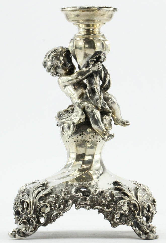 Antique 800 Silver Vienna Austria Bruder Frank Figural Cherub Tazza Stand - Queen May