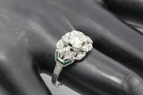 Art Deco Platinum Diamond and French Cut Emerald Ring c.1920 - Queen May