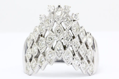 Art Deco 14K White Gold 1 CTW Diamond Waterfall Ring Circa 1930 - Queen May