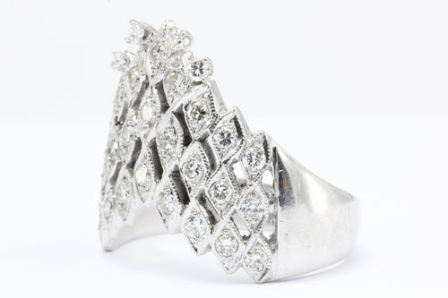 Art Deco 14K White Gold 1 CTW Diamond Waterfall Ring Circa 1930 - Queen May