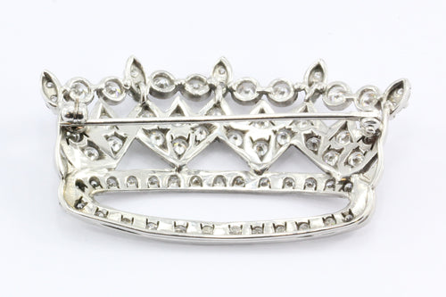 14K White Gold 3 CTW Diamond Regal Crown Brooch Pin - Queen May