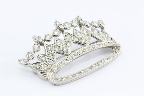 14K White Gold 3 CTW Diamond Regal Crown Brooch Pin - Queen May