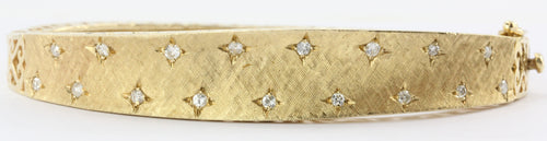 Retro 1950's 14K Gold Diamond Star Bangle Bracelet - Queen May