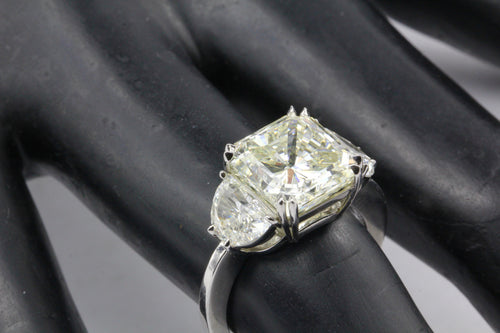 6.35 Carat Radiant Diamond in Platinum Mounting w/ 2 Half Moons Engagement Ring - Queen May