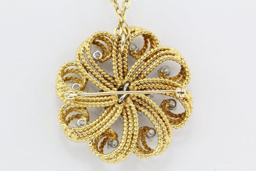 Retro 18K Gold Diamond Flower Swirl Pendant Necklace - Queen May