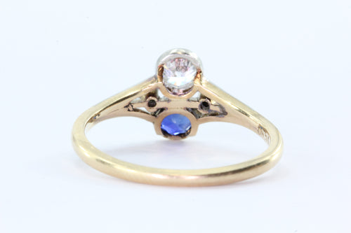 Antique Edwardian 14K Gold & Platinum Top Diamond Sapphire Ring - Queen May