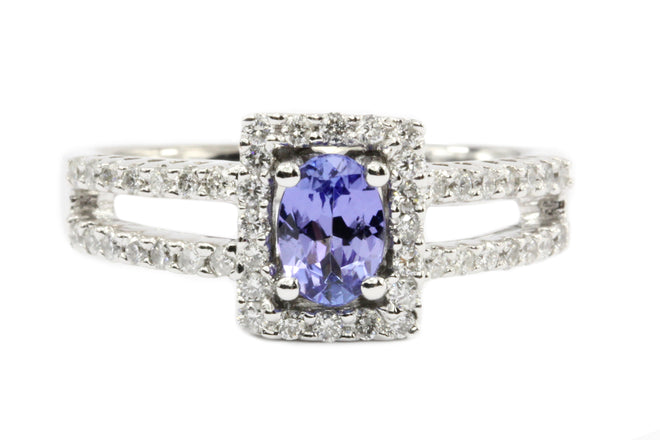 14K White Gold 1/2 Carat Tanzanite & Diamond Ring - Queen May