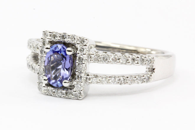 14K White Gold 1/2 Carat Tanzanite & Diamond Ring - Queen May