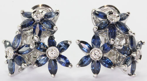 18K White Gold Sapphire & Diamond Triple Flower Earrings - Queen May