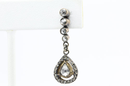 Victorian 10K Rose Gold Rose Cut Diamond Drop Earrings c.1890 - Queen May