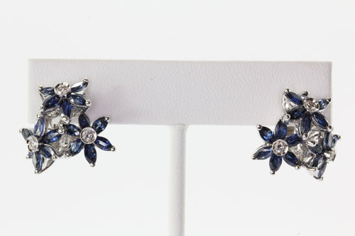 18K White Gold Sapphire & Diamond Triple Flower Earrings - Queen May