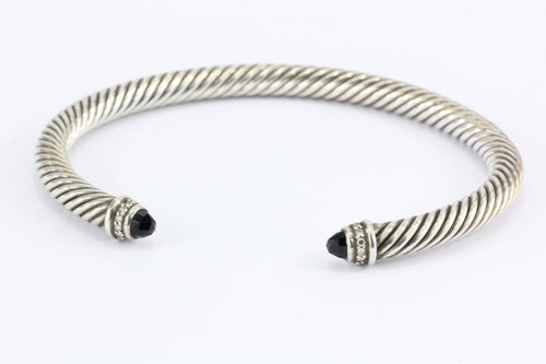 David Yurman Sterling Silver Diamond Onyx Cable Cuff Bracelet - Queen May