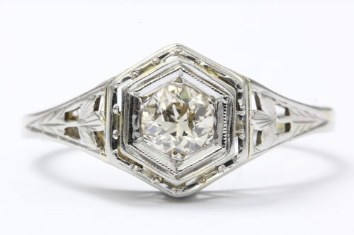 Art Deco 18K White Gold Old European Cut Diamond Engagement Ring - Queen May