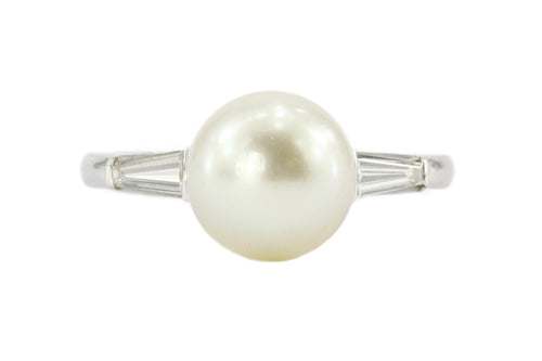 14k White Gold 8.75mm Pearl Diamond Ring - Queen May