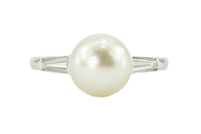 14k White Gold 8.75mm Pearl Diamond Ring - Queen May