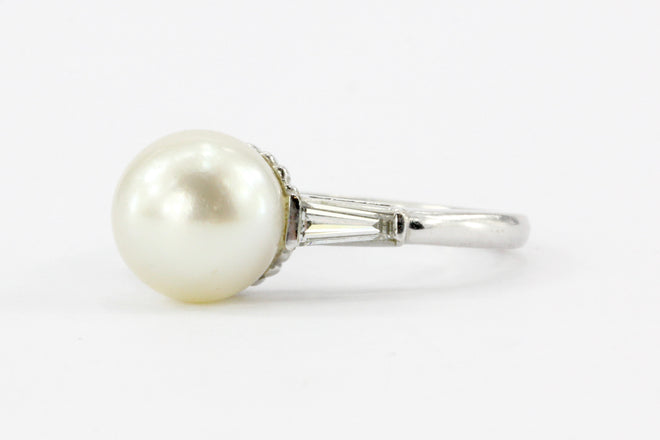 14k White Gold 8.75mm Pearl Diamond Ring - Queen May