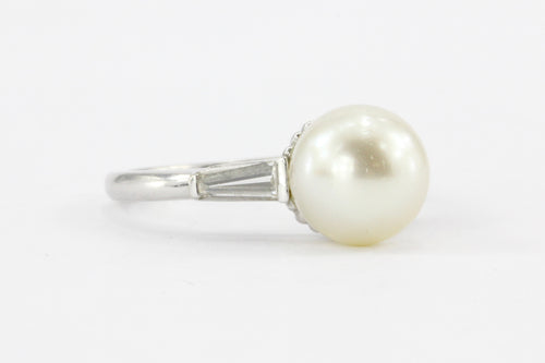 14k White Gold 8.75mm Pearl Diamond Ring - Queen May