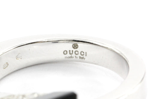 Gucci 18k White Gold Diamond and Onyx Chiodo Ring - Queen May