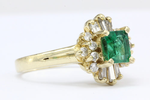 18K Yellow Gold .75 Carat Emerald & Diamond Ring - Queen May