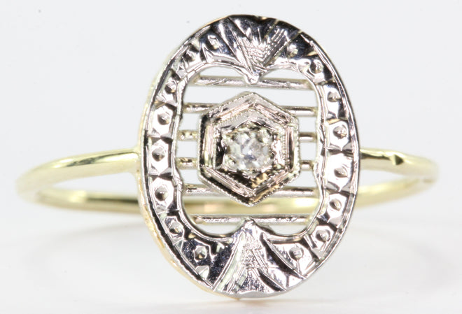 Antique 14K Gold & Platinum Diamond Conversion Ring - Queen May