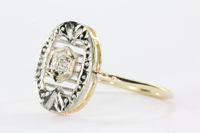 Antique 14K Gold & Platinum Diamond Conversion Ring - Queen May