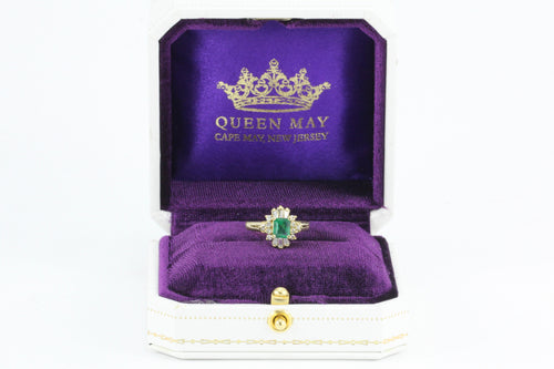 18K Yellow Gold .75 Carat Emerald & Diamond Ring - Queen May