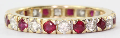 Antique 14K Gold Diamond & Ruby Eternity Band Ring - Queen May