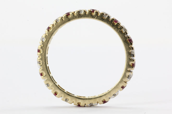 Antique 14K Gold Diamond & Ruby Eternity Band Ring - Queen May