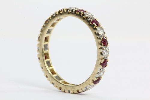 Antique 14K Gold Diamond & Ruby Eternity Band Ring - Queen May