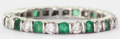 Antique Platinum Diamond & Emerald Eternity Band Ring - Queen May