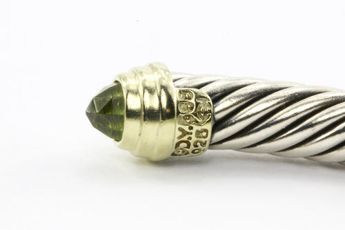 David Yurman Sterling Silver & 14K Peridot 5mm Cable Classics Cuff Bracelet - Queen May