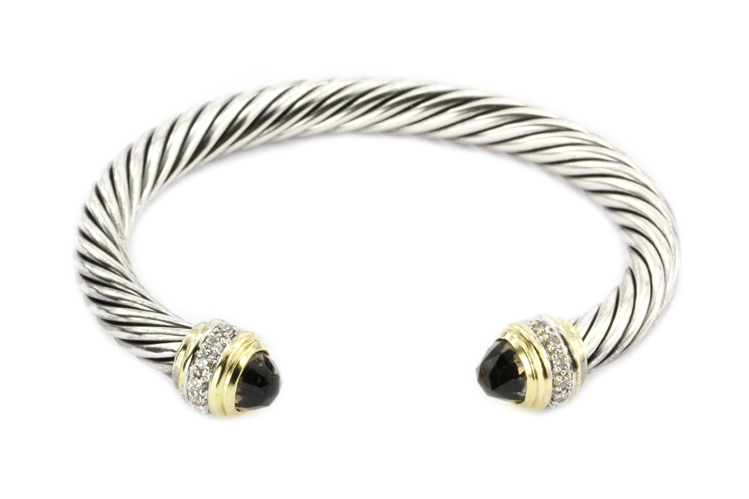 David Yurman 925 & 18K Smoky Quartz & Diamond Cable Cuff Bracelet ...