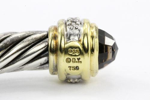 David Yurman 925 & 18K Smoky Quartz & Diamond Cable Cuff Bracelet - Queen May