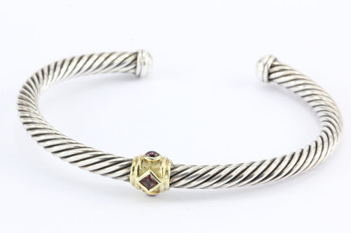 David Yurman Sterling Silver & 14K Gold Amethyst Renaissance Cuff Bracelet - Queen May
