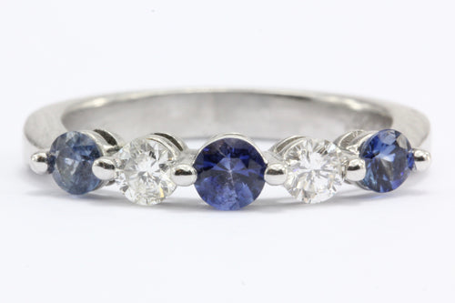 14K White Gold Diamond & Blue Sapphire Ring - Queen May