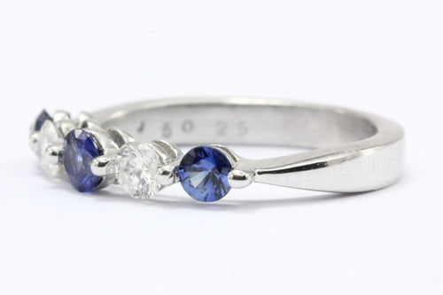 14K White Gold Diamond & Blue Sapphire Ring - Queen May