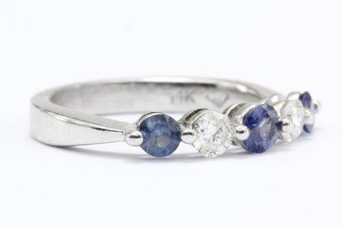 14K White Gold Diamond & Blue Sapphire Ring - Queen May