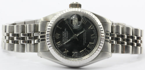 Ladies Rolex Oyster Perpetual Datejust Steel 6917 Model Watch Black Dial - Queen May