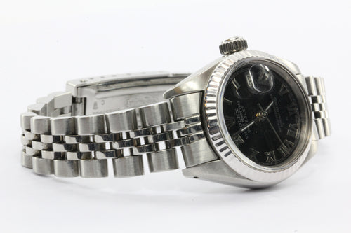 Ladies Rolex Oyster Perpetual Datejust Steel 6917 Model Watch Black Dial - Queen May