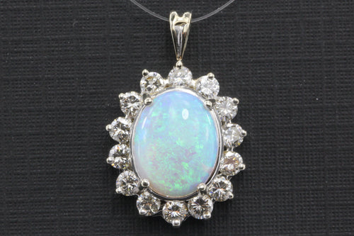 14K White Gold Fire Opal & Diamond Pendant - Queen May