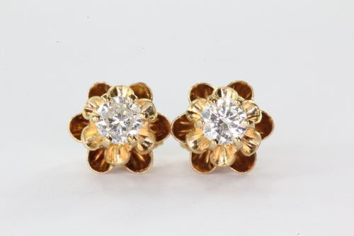 Vintage 14K Gold .40 CTW Diamond Belcher Mounted Earring Studs - Queen May