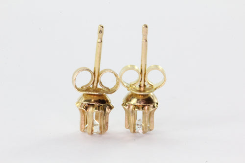 Vintage 14K Gold Belcher Mounted .20 CTW Diamond Earring Studs - Queen May