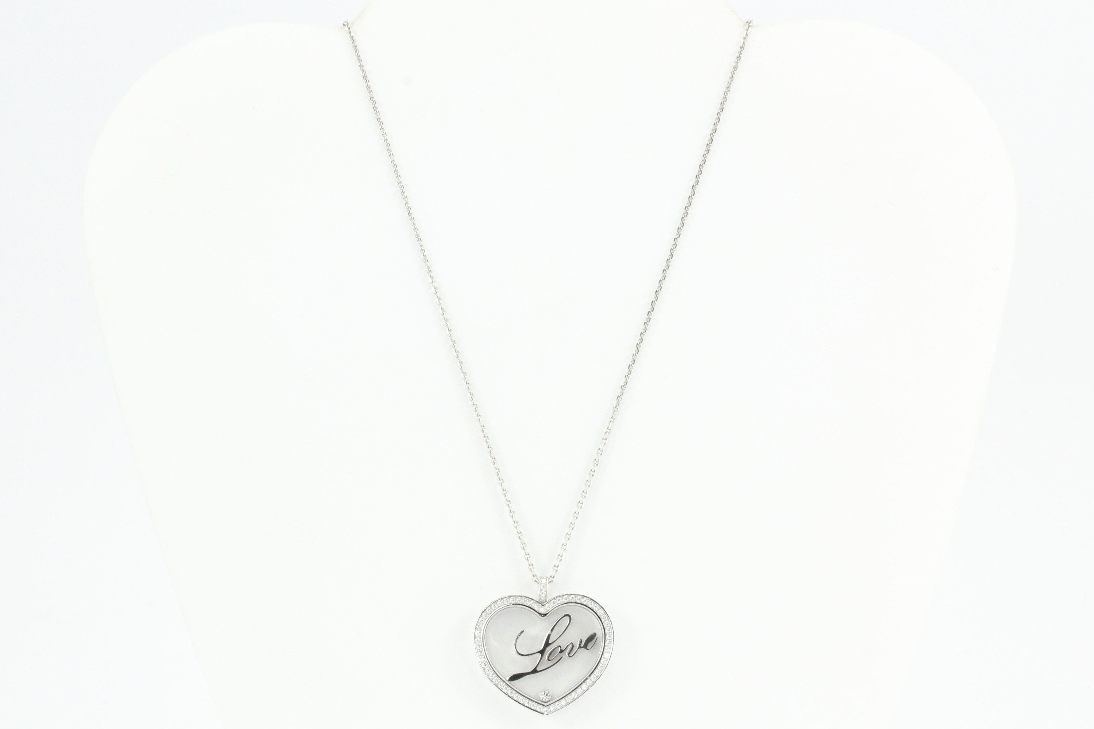 Chopard 18k White Gold Floating Diamond Happy Love Heart Pendant