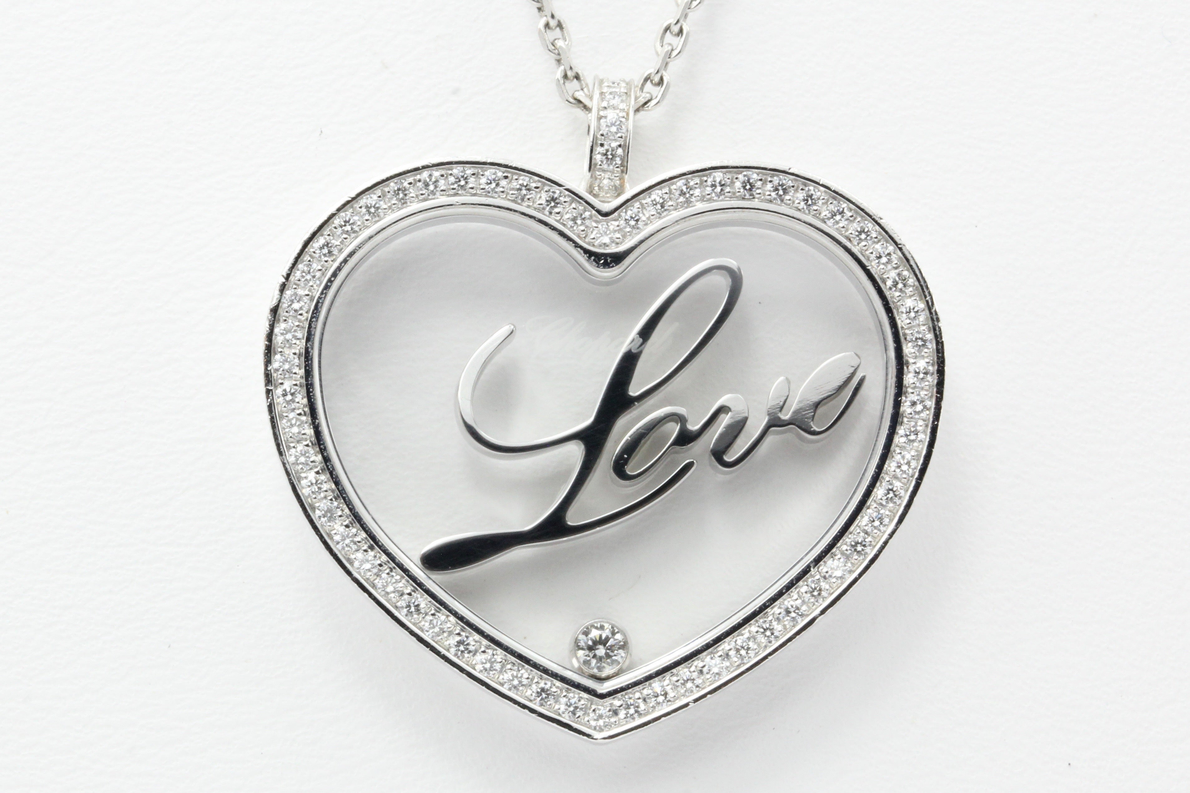 Chopard 18k White Gold Floating Diamond Happy Love Heart Pendant