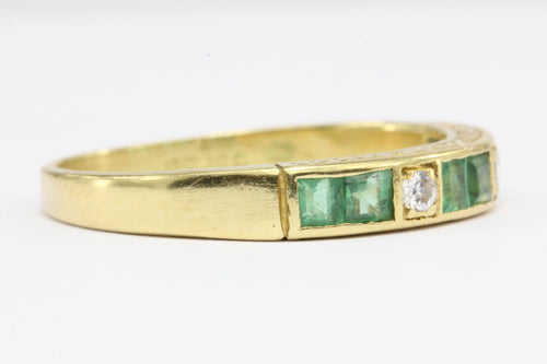 18k Gold Diamond Emerald Band Ring from London England c.1986 - Queen May