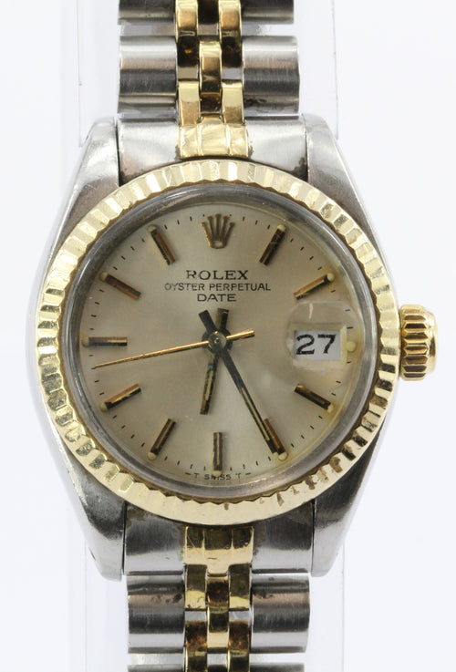 Rolex 14K Gold Steel 6917 Ladies Oyster Perpetual Date Watch - Queen May