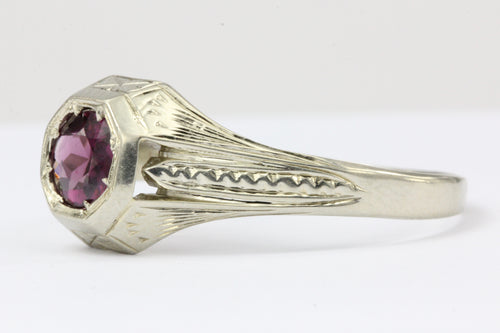 Art Deco 18K White Gold Pink Tourmaline Mens Ring c.1920's - Queen May