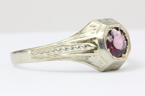 Art Deco 18K White Gold Pink Tourmaline Mens Ring c.1920's - Queen May