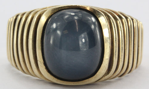 Vintage Art Deco 14K Gold Grey Star Sapphire Mens Ring - Queen May