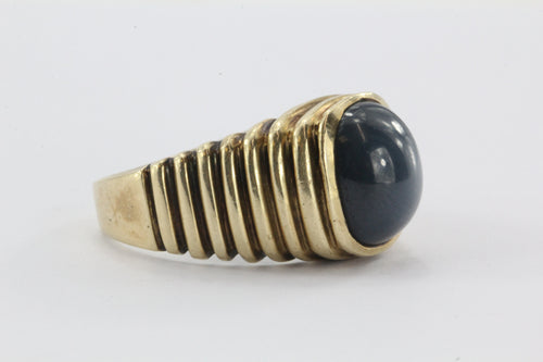 Vintage Art Deco 14K Gold Grey Star Sapphire Mens Ring - Queen May
